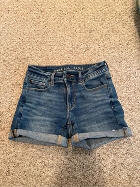American Eagle Outfitters Women's Blue Denim Roll-Cuff Shorts